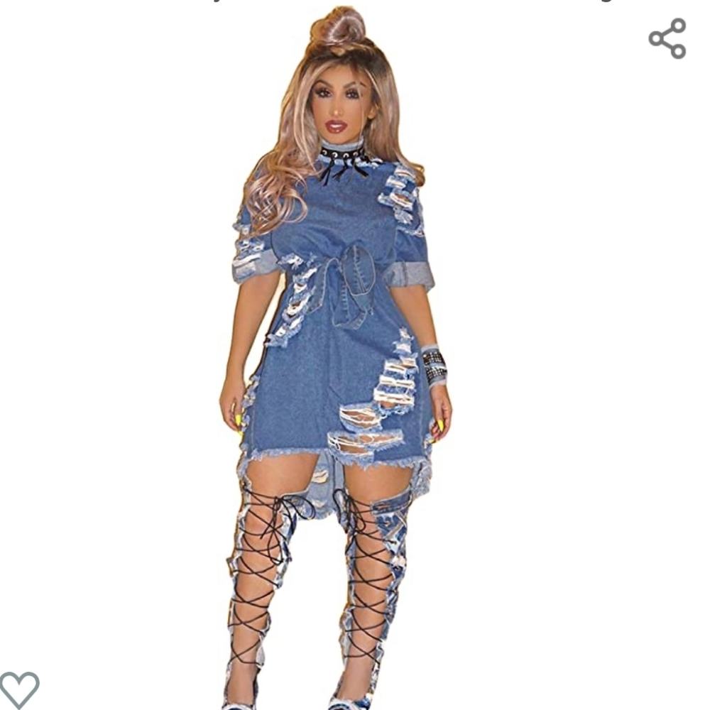 Distressed denim dress